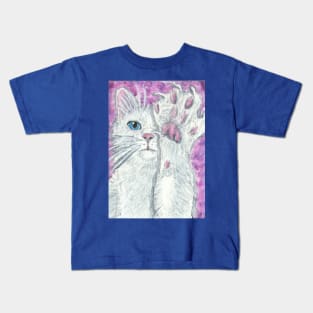 White cat paw up Kids T-Shirt